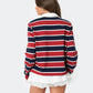 Women's American Street Striped Lapel Long Sleeve Short Top