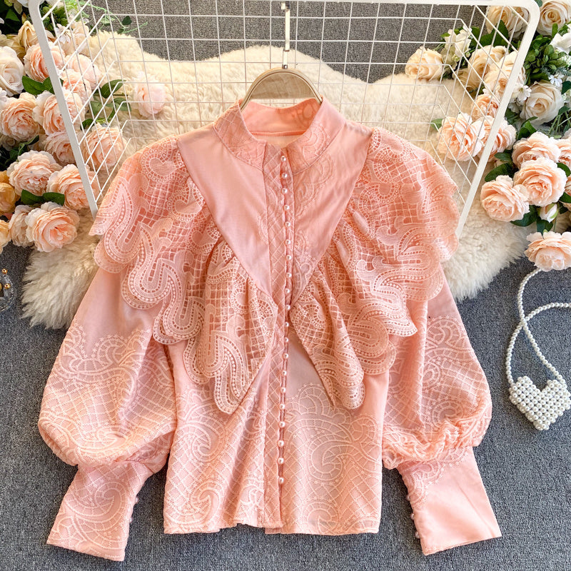 Style Retro Heavy Industry Ruffled Slim Fit All-match Temperament Shirt