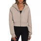 Sweat-shirt à capuche zippé décontracté en polaire, cardigan de sport tendance, hauts courts, vêtements pour femmes