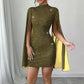 Womens Sequin-embellished Shawl-sleeve Dress With Long Sleeves
