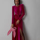 Robe plissée en velours Zou à col rond pour femme, robe moulante fendue