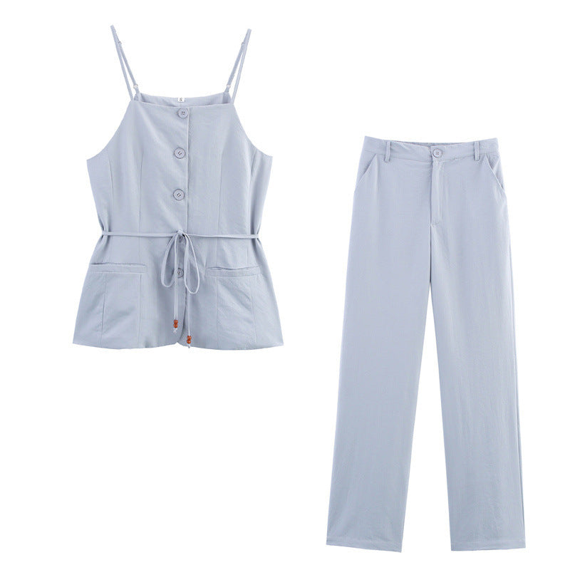 Chinese Beaded Belt Single-breasted Vest Top Casual Trousers
