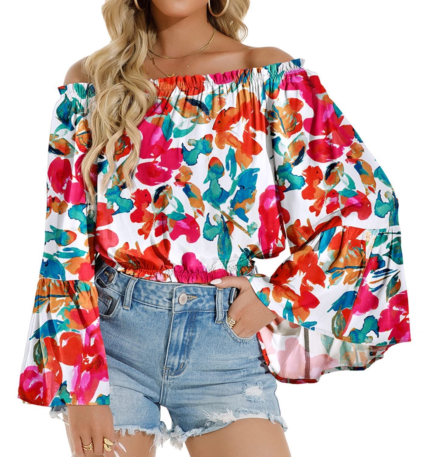 Women's Solid Color Printed Long Sleeve Chiffon Shirt