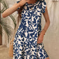 Women's Round Neck Printed Ruffles Dress