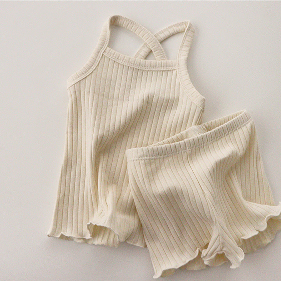Children's Ribbed Suspenders Pajamas Suit