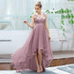 Plus Size Deep V Sequined Front Short Back Long Mesh Evening Dress