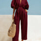 Fashionable V-Neck Solid Color Cotton-Linen Jumpsuit For Women