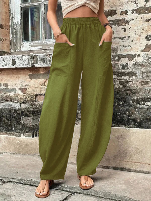Pantalon sarouel pour femme avec poches, taille haute, décontracté, pour la plage, ample, pour l'été