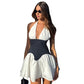 Deep V Halter Lace-up Backless Waist Trimming Skirt Dress