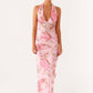 Body-hugging Halter-neck Sexy V-neck Dress With Ruffled Hem And Side Slit