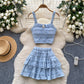Square-neck Slip Dress With A High Waist Pleated Ruffled Hem