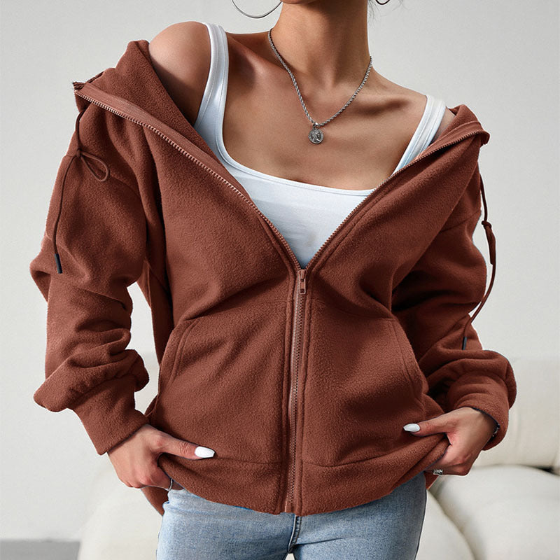 Veste cardigan à capuche décontractée avec poches, manteau de sport ample pour femme, vêtements d'extérieur solides, hiver et automne