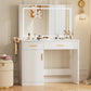 Mirror And Lights, Makeup Vanity Table With Charging Station , 2 Drawers & Large Cabinet, 3 Lighting Color Adjustable, Dressing Table