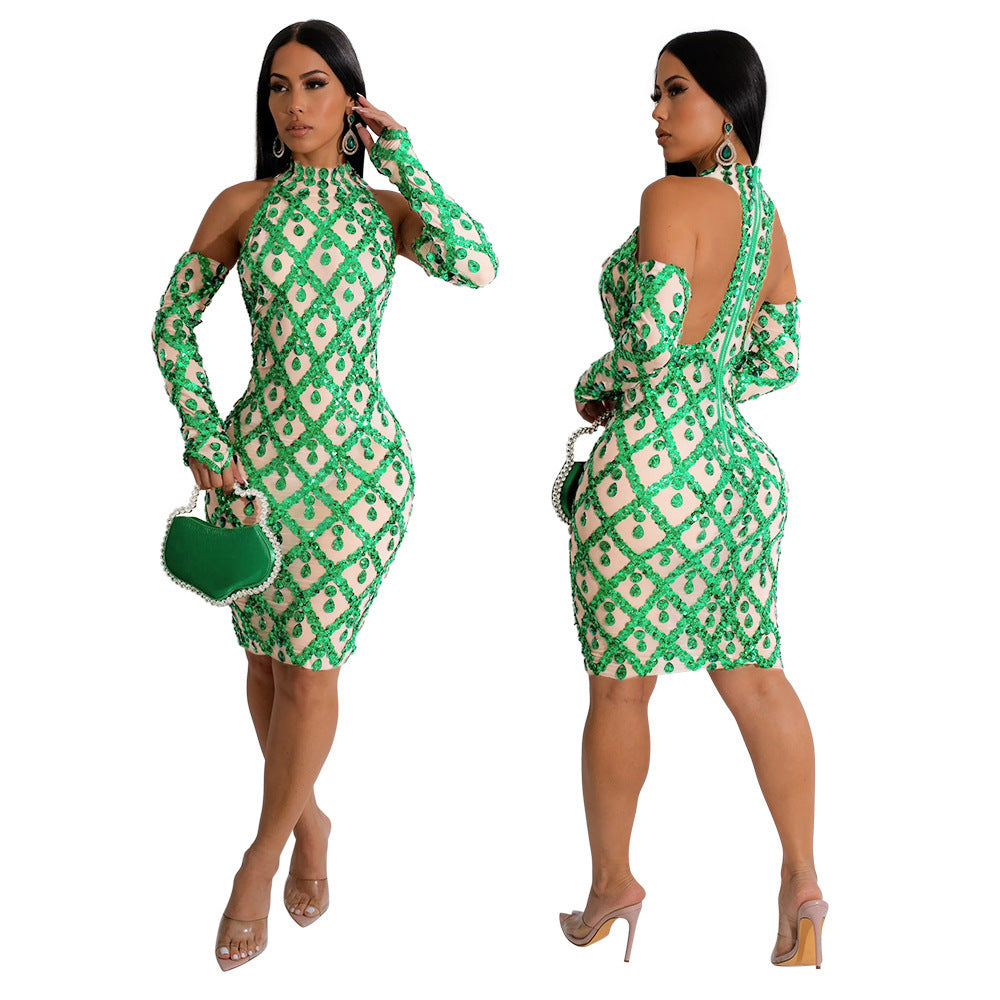 Fashion Personality Sheath Sequins Dress Women