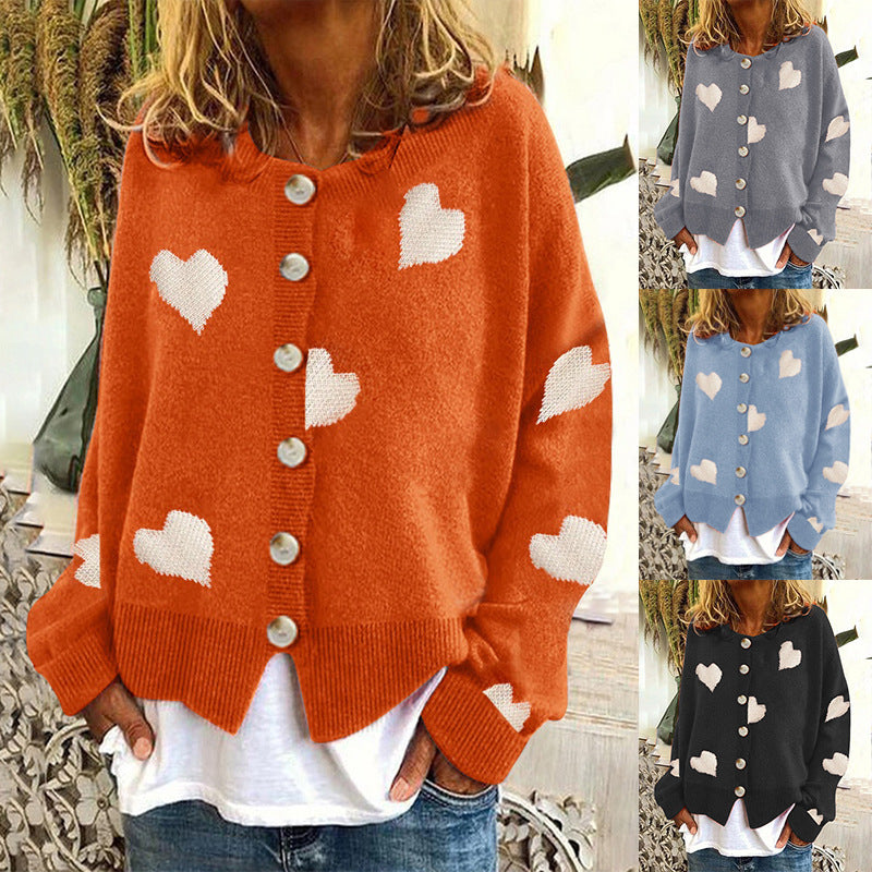 Pull cœur pour femme, cardigan simple boutonnage, manteau en tricot, vêtements d'extérieur