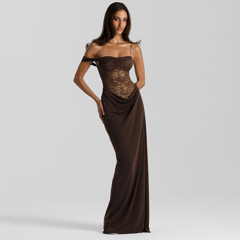Solid Color Lace Tight Stitching Dress