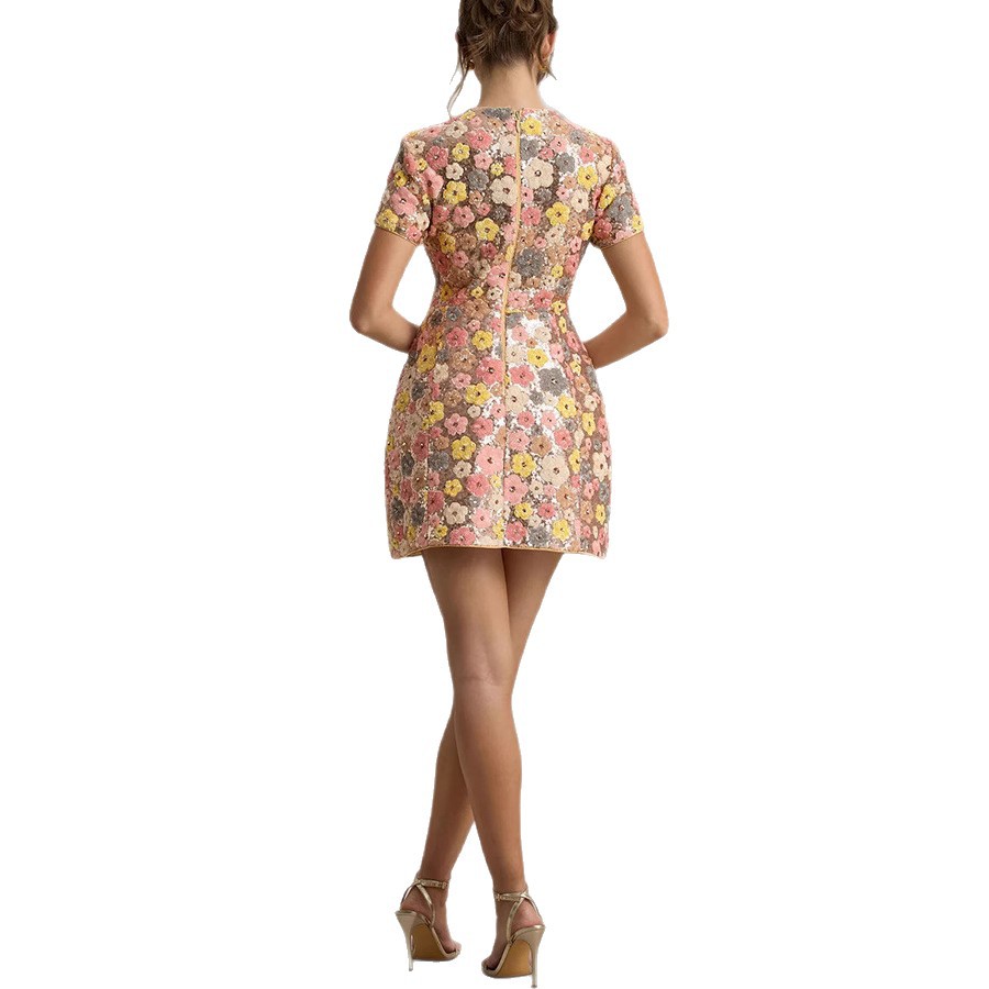 New Spring Summer Short-Sleeve Sequin Crew-Neck Dress For Europe And The US