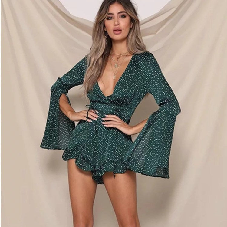 Polka dot flared sleeve jumpsuit