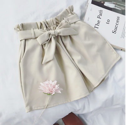 Summer Korean Bow Tie Shorts Loose slimming high waist wide leg pants pants