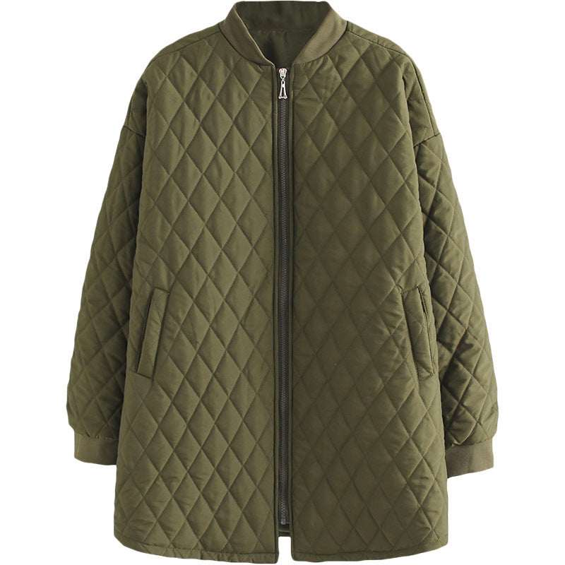 Plus Size Women's Mid-length Baseball Padded Jacket