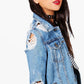 Long sleeve denim jacket with big holes