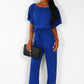 Short sleeve women's jumpsuit with lace button