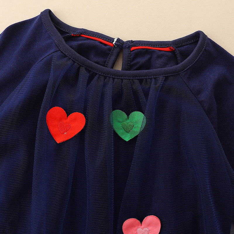 Robe de princesse à manches longues pour enfant, motif cœur délicat