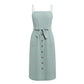 Summer solid color button cotton strap bow A-line dress