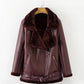 New Winter Fashion High Quality Artificial Fur Zipper Coat Pockets Warm Couples Sashes Leather Jackets Woman