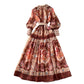 Retro Style Fashionable Printing Lapel Lantern Sleeve Waist-slimming Long Dress
