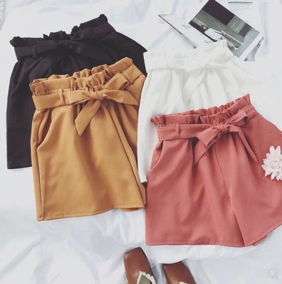 Summer Korean Bow Tie Shorts Loose slimming high waist wide leg pants pants