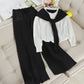 Contrasting Shawl Loose Knit Sweater Drawstring Trousers Two-piece Suit