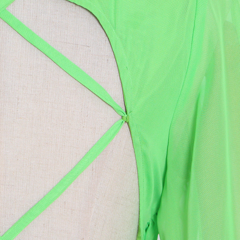 V-neck Long-sleeved Low-waist Lace-up Dress