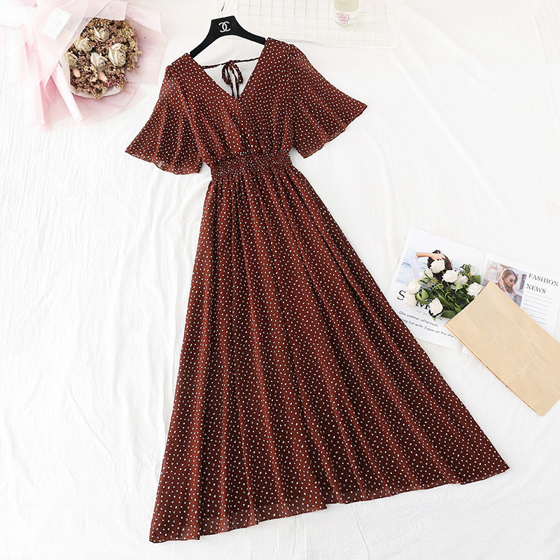 Chiffon Dress Female French Platycodon Floral Long Skirt Waist Was Thinner