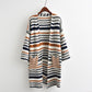 Knitted and Color Striped Double Pocket Mid-length