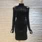 Half-high Collar Chest Wispy Design Long Sleeve Knit Dress