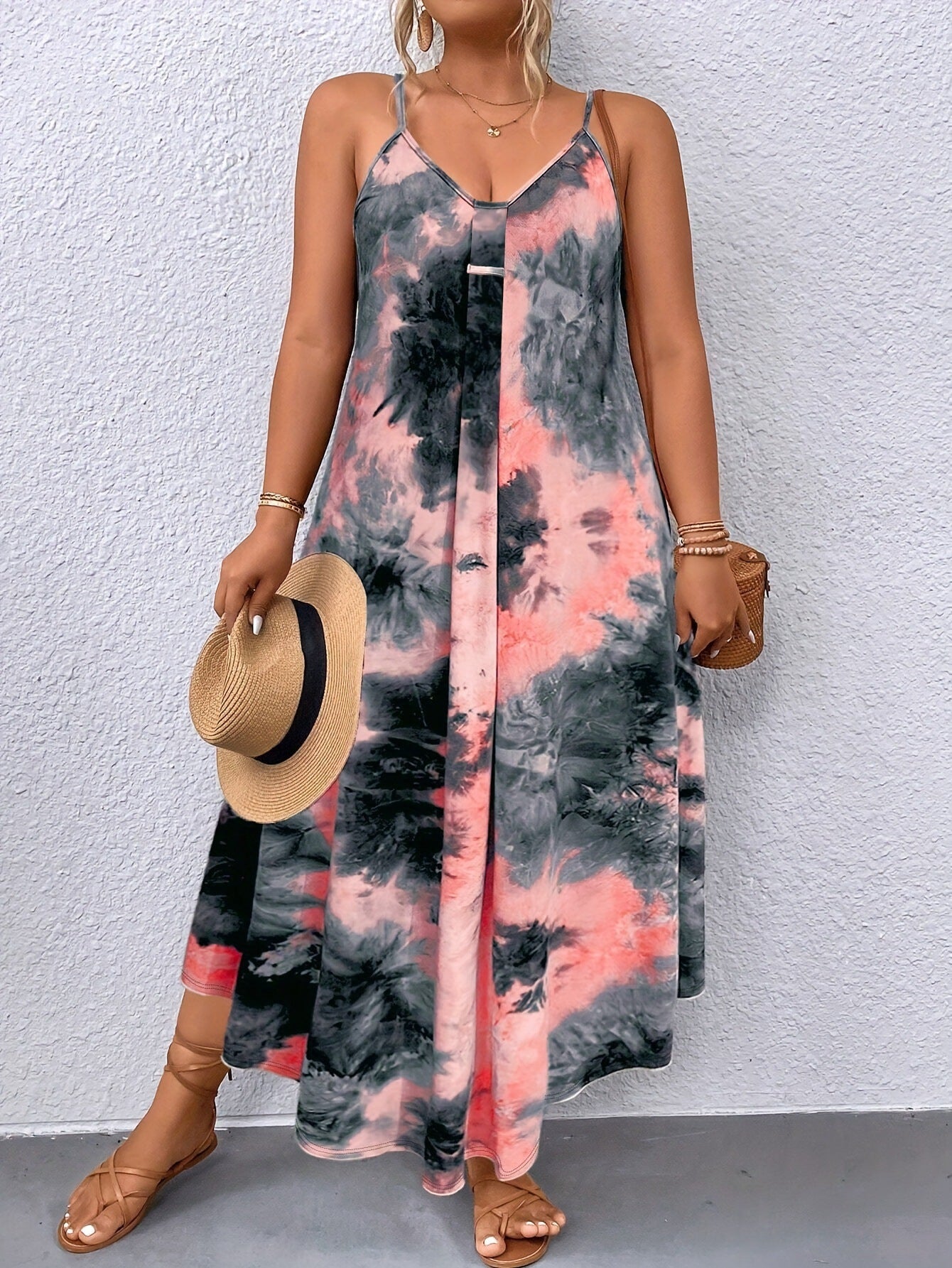 Stylish Summer Casual Loose Sleeveless V-Neck 3D Digital Print Slip Dress
