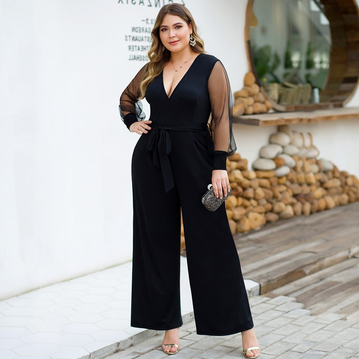 fat lady jumpsuit Deep V women overalls