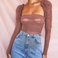 Long-sleeved U-neck mesh bottoming top jumpsuit