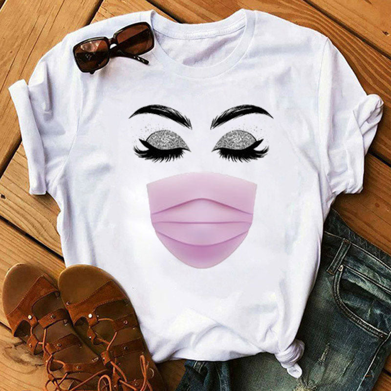 Leopard mask eyes lashes ladies short sleeves
