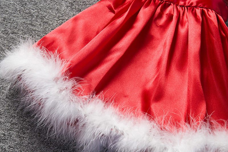 Robe de Noël en polaire blanche avec nœud