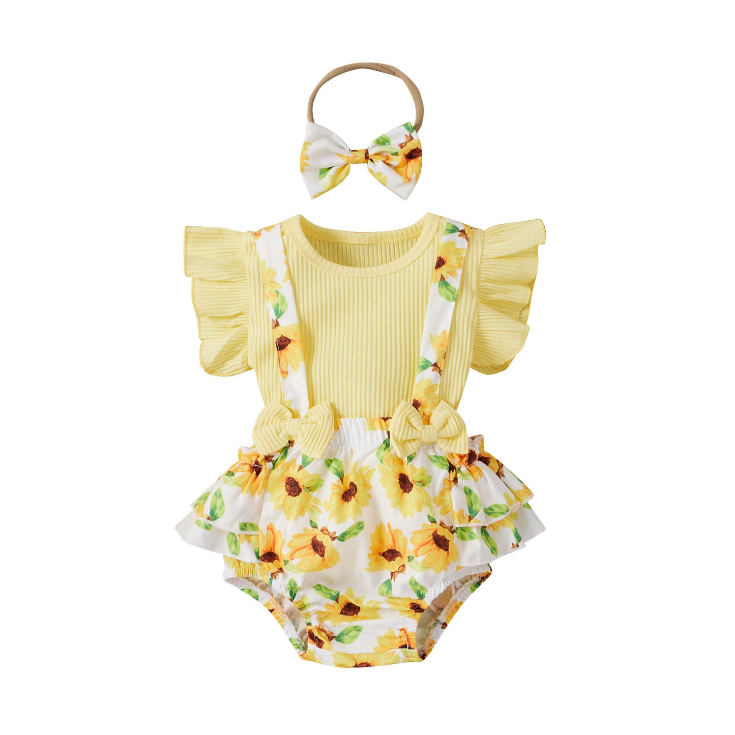 Girls' Fashion Simple Cotton Pit Strip Sling Printed Harness Skirt Set