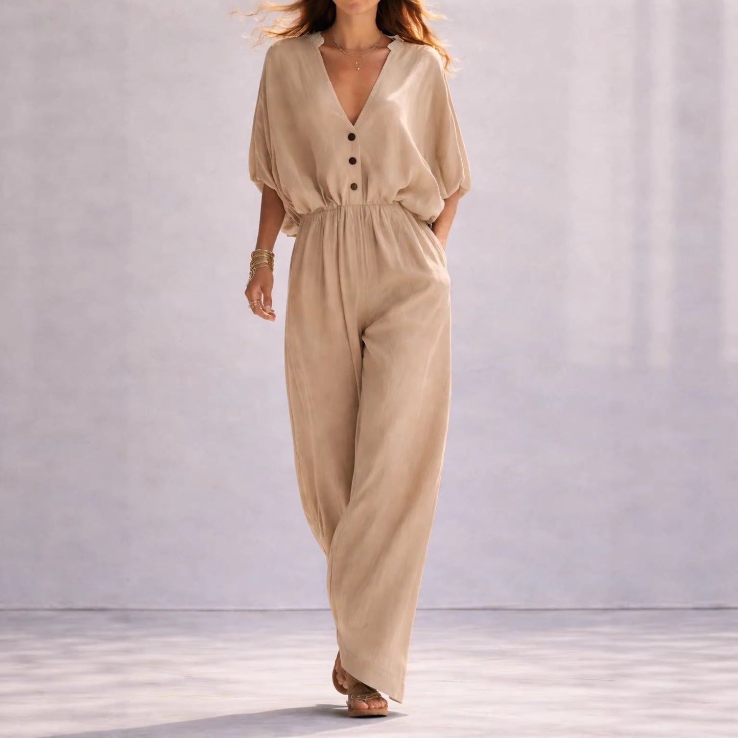Women's Summer V-Neck Loose Jumpsuit