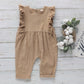 Girls' solid color cotton and linen jumpsuit