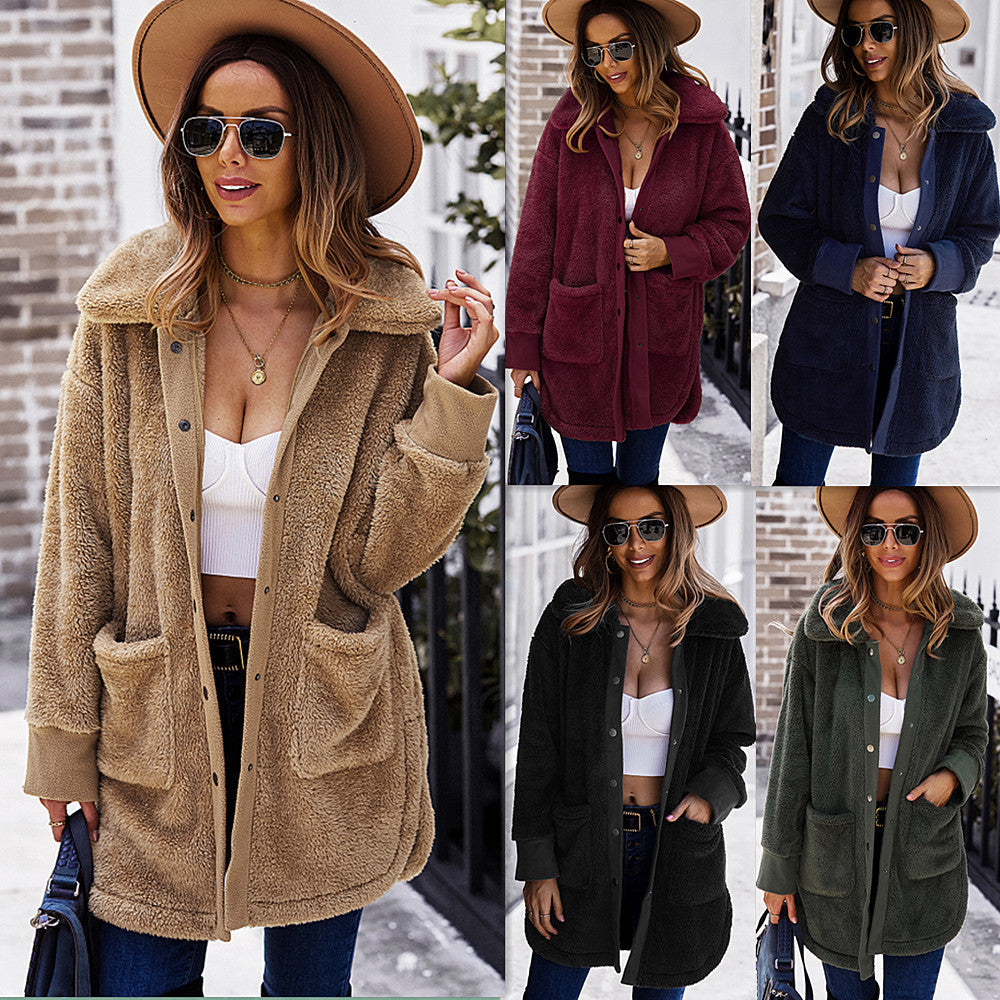 Manteau long en fourrure Manteau d'hiver en polaire double face à manches longues