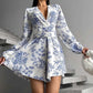 Women's V-neck Printed Lantern Sleeve Waist-tight Dress