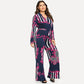 Women's printed trousers lace up jumpsuit