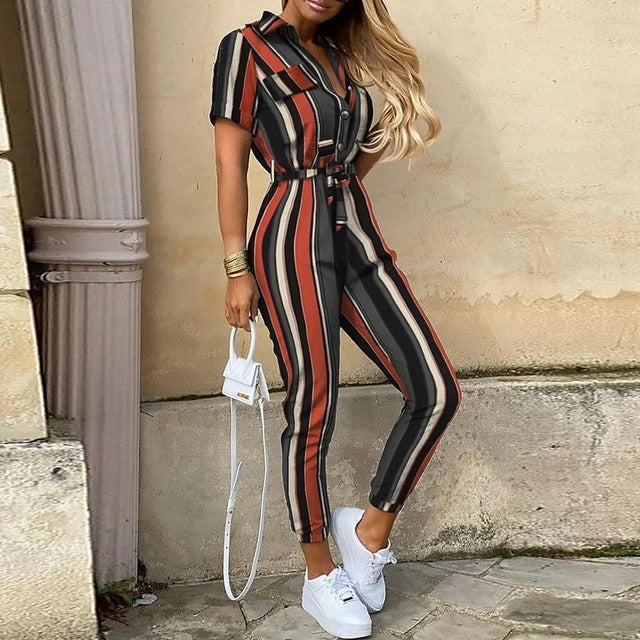 Lapel printed jumpsuit