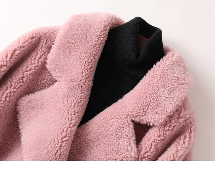 Manteau mi-long ample en laine de mouton pour femme