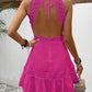 Female Solid Color Hollow Lace Patchwork Neck Tie Dress